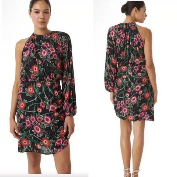 NWT MISA Los Angeles Hot Notta Mini Dress - Black Floral - One Shoulder Size XS - Picture 1 of 6